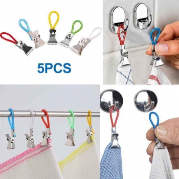 5pcs Household Metal Colourful Towel Hanging Clips Hangers Clothes Pegs