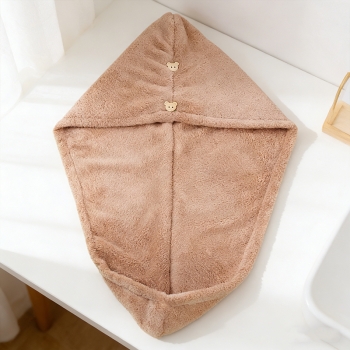 Rapid Drying Towel Dry Hair Cap Coral Fleece Absorbent Shower Cap Quick Drying - Coffee