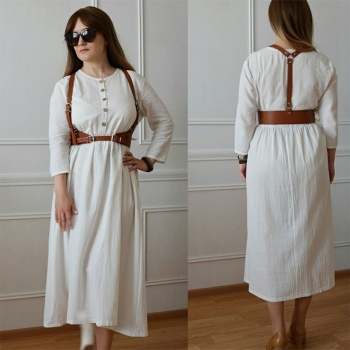 Punk Harajuku Style Waist Belt Adjustable Faux PU Leather Straps for Women Fashion Accessories - Brown