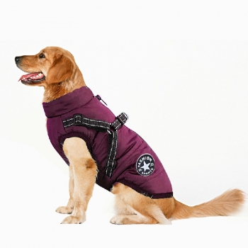 Pet Clothes Autumn Winter Warm Padded Coat Reflective Dog Vest Puppy Jacket with Harness - Purple 4XL