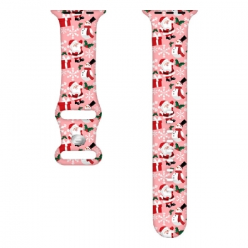 Christmas Silicone Sport Band Wrist Strap Pattern Pink Snow Man for iWatch 42/44/45mm