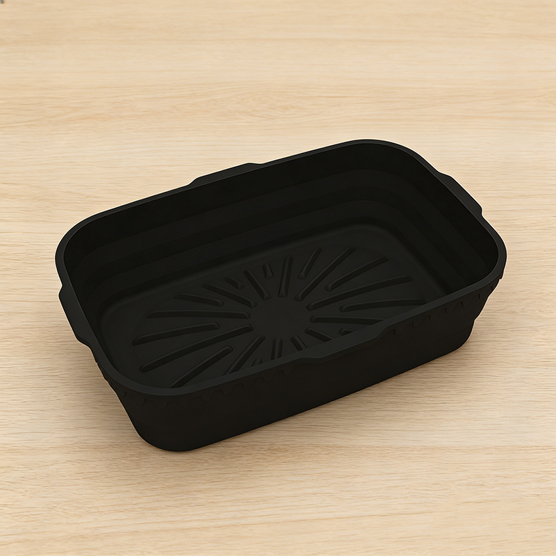 Rectangle Microwavable Air Fryer Silicone Pot Baking Basket Oven Non Stick Reusable Liners - Black