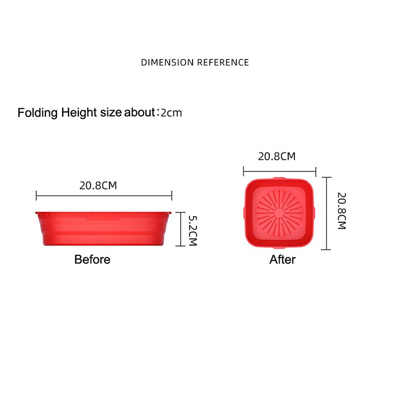 Square Microwavable Air Fryer Silicone Pot Baking Basket Oven Non Stick Reusable Liners - Red