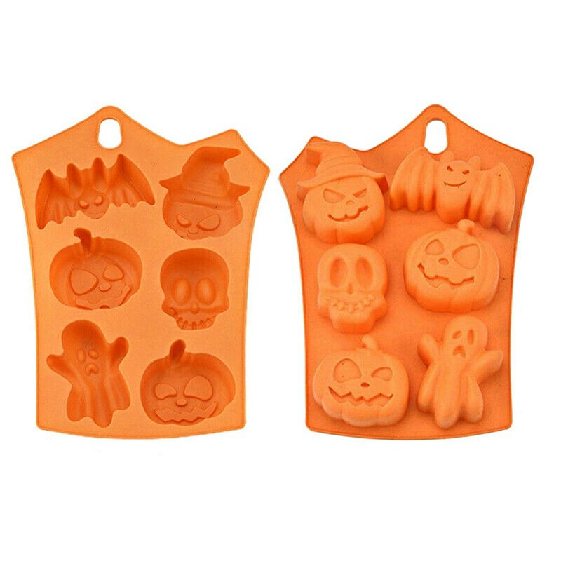 Halloween 6 Pumpkin Ghost Face Bat Skull Silicone Mould Cake Soap Candle Craft