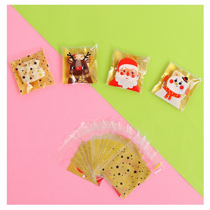 100 pcs Christmas Cellophane Candy Bag Biscuit Cookie Gift Bags - Santa Claus 10x10cm