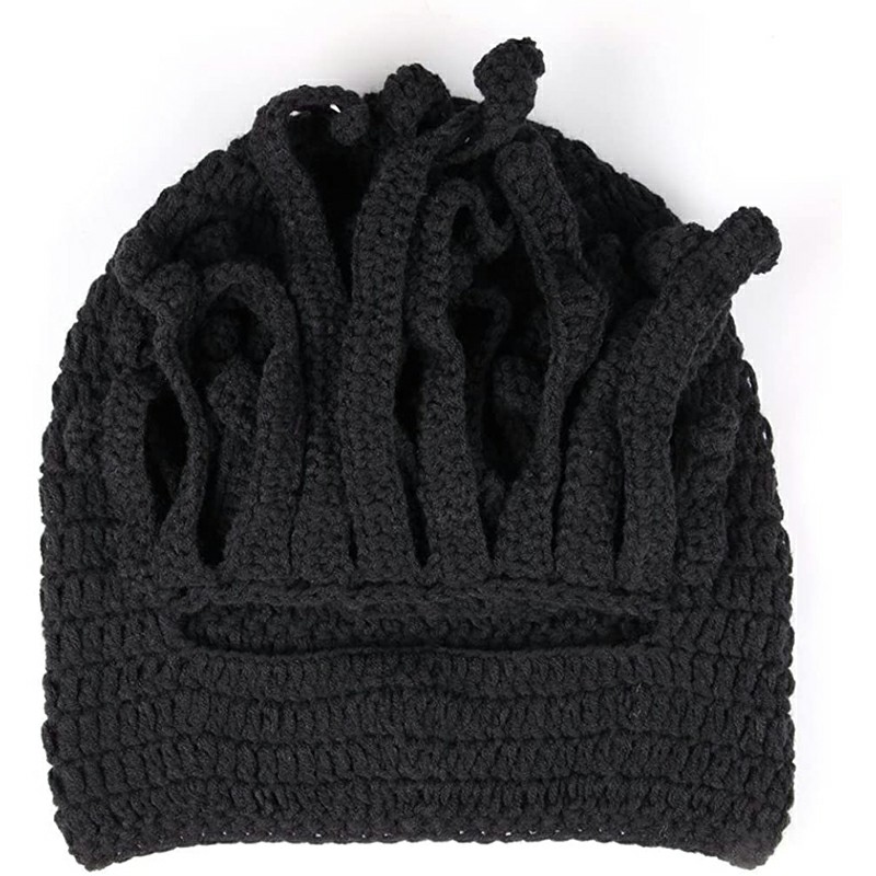 Octopus Beard Beanie Hat Warm Knit Funny Hat for Costume Party or Outdoor Activities - Black
