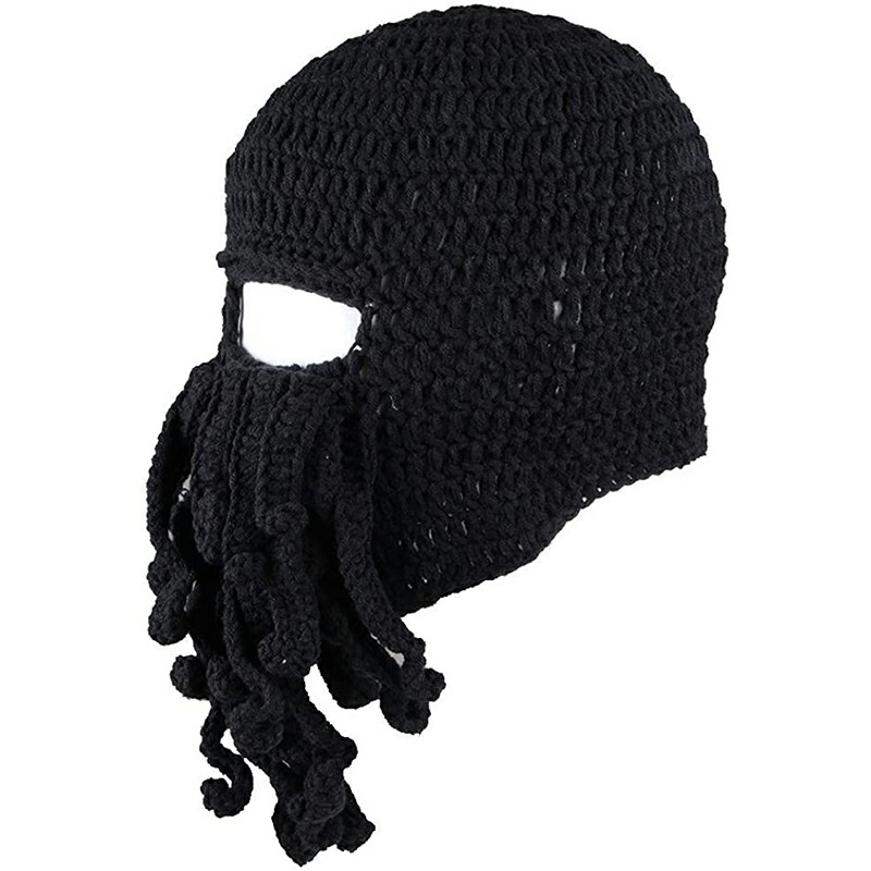 Octopus Beard Beanie Hat Warm Knit Funny Hat for Costume Party or Outdoor Activities - Black