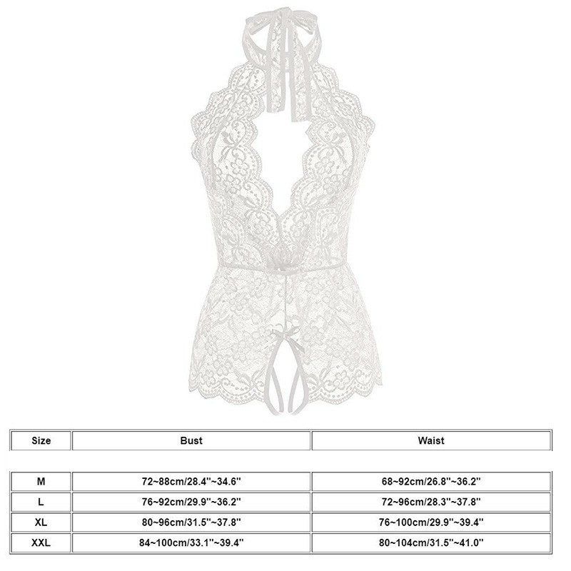 Lace Lingerie Set Nightwear Thong Babydoll Ladies Underwear Bodysuit Jumpsuit - White L