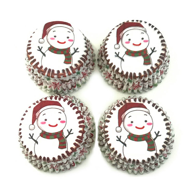 100 pcs Christmas Mini Cupcake Liners Colorful Paper Ideal for Holidays and Parties - Snowman