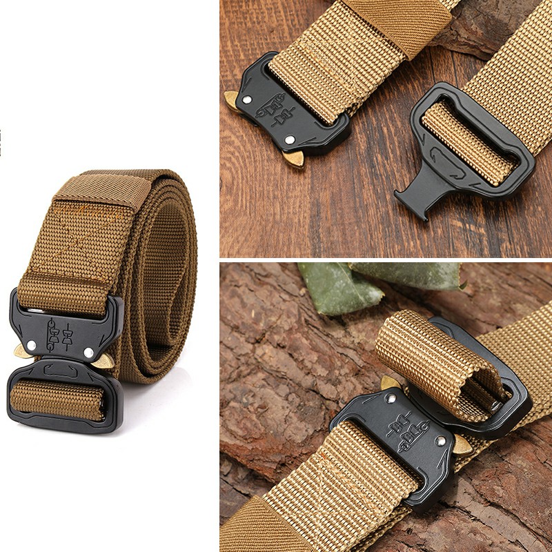 Quick Release Work Belts Tactical Black Men Combat Army Nylon Buckle Waistbelt - Khaki