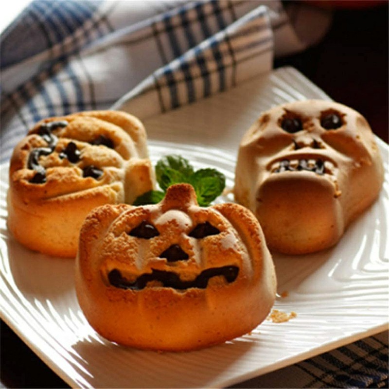 Silicone Cake Chocolate Mould Pumpkin Ghost Face Bat Skull Pattern for Halloween Making Soap Candle Craft