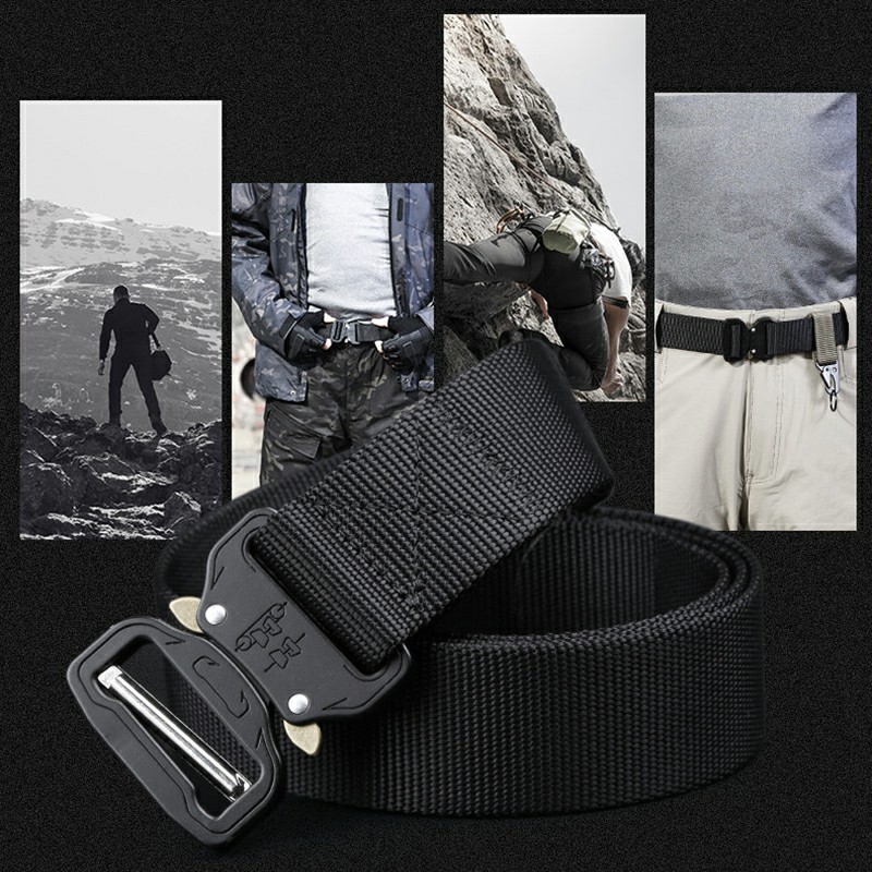 Quick Release Work Belts Tactical Black Men Combat Army Nylon Buckle Waistbelt - Black