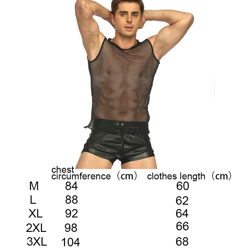 Mens Tank Top Mesh Fishnet String Vest Perspective Hollow Undershirt - XL