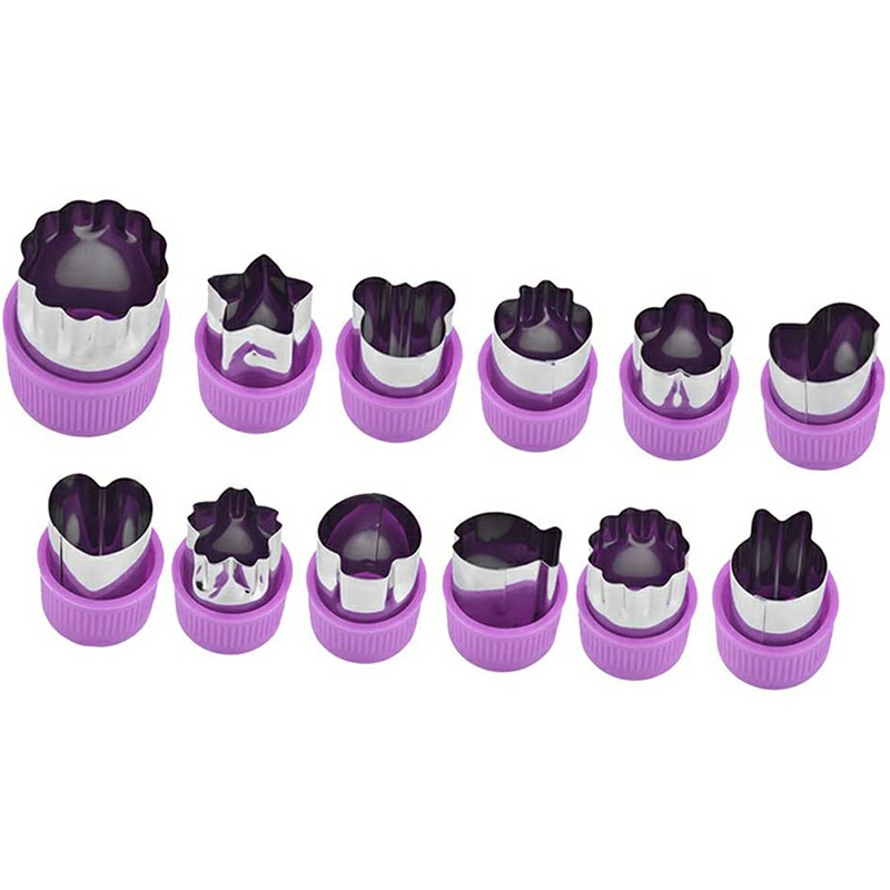 12 pcs Fruit Vegetable Cutter Cookie Stamps Mold Sets - Purple