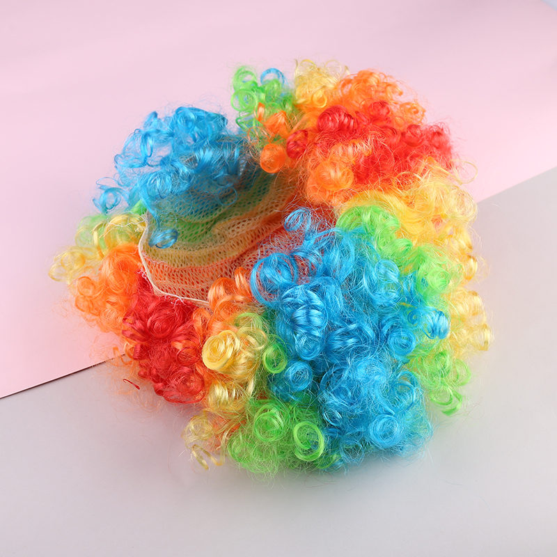 Rainbow Funny Clown Curly Wigs Crazy Afro Wig Disco Theme for Halloween Costume Prank Party