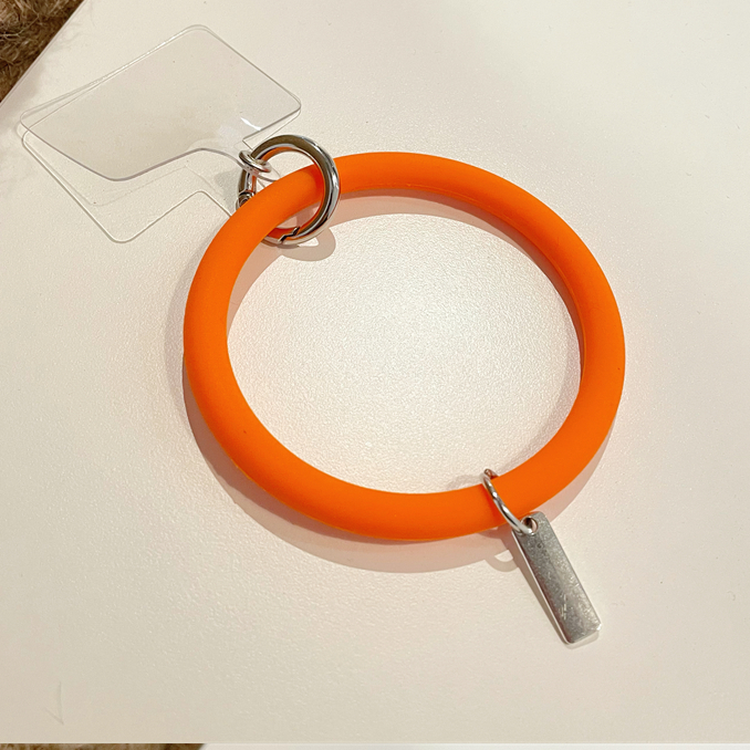 Silicone Bracelet and Pendant for Mobile Phone Shell Car Keychain Key Ring - Orange