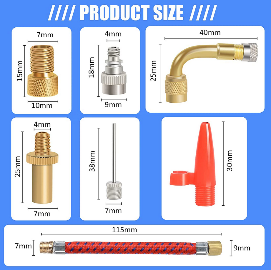 12Pcs Valve Converter Set Brass Bike Valve Adapter Schrader Valve