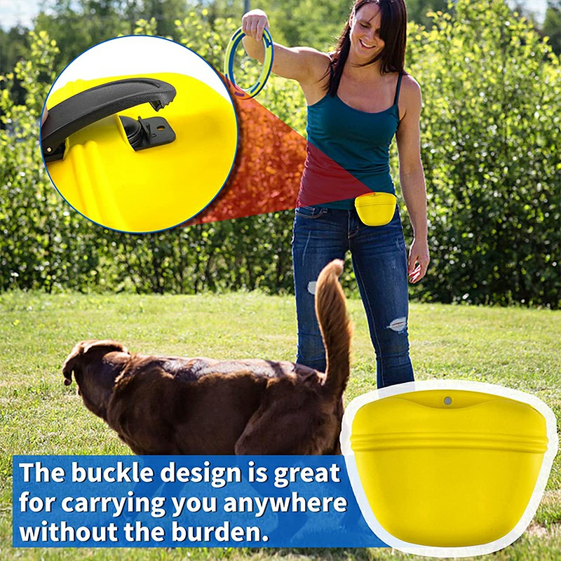 Outdoor Pet Dog Food Treat Snacks Bag Silicone Walking Dog Training Food Pockets Waist Storage Holder - Yellow
