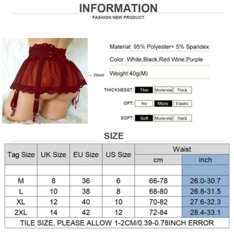 Women Lingerie Lace Up Mini Skirt with Garter Belt Underwear Nightwear - White XL