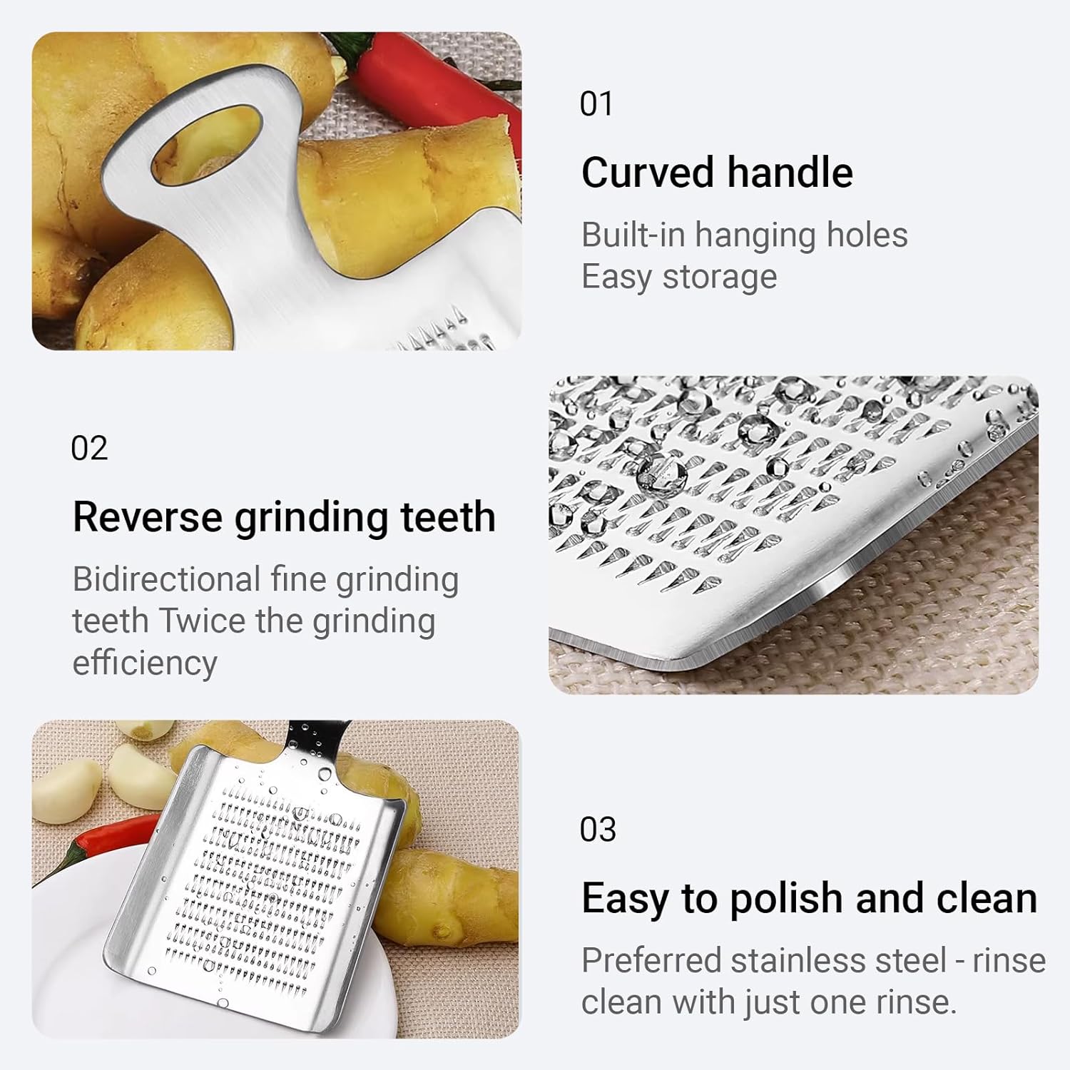 Stainless Steel Ginger Grater Flat Ginger Garlic Grater 7.5 x 7.2cm