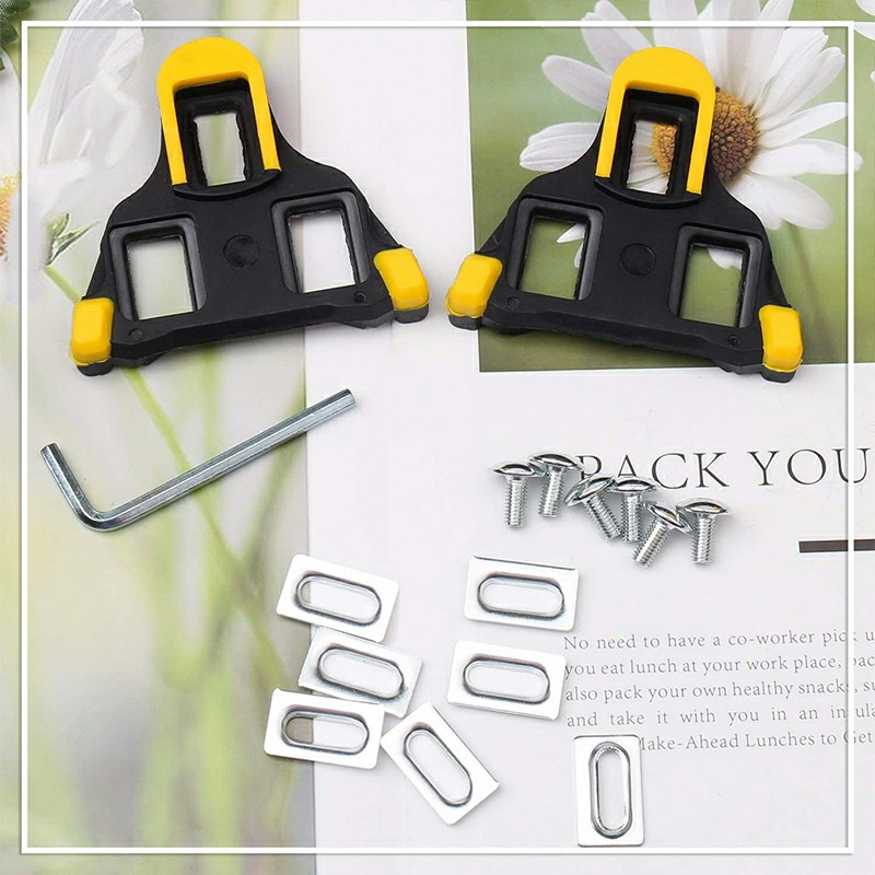 Bike Cleats Compatible with Look Delta and Shimano Pedals 6 Degree Float - Black + Yellow