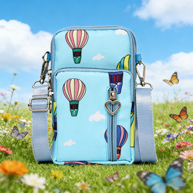 Women Mini Cross-body Mobile Phone Shoulder Bag Pouch Case Handbag Purse Wallet - Blue Balloon