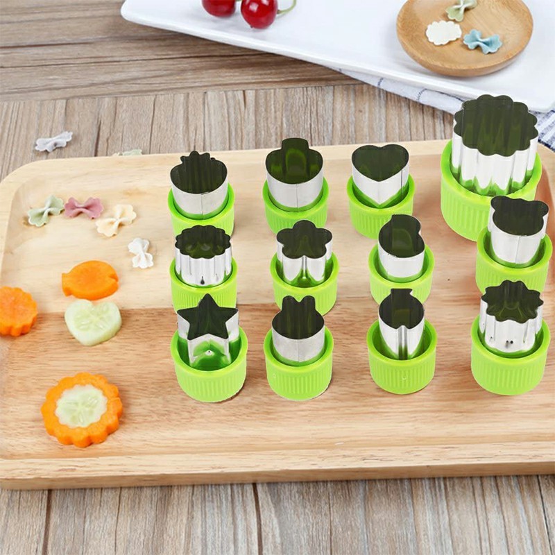 12 pcs Fruit Vegetable Cutter Cookie Stamps Mold Sets - Green