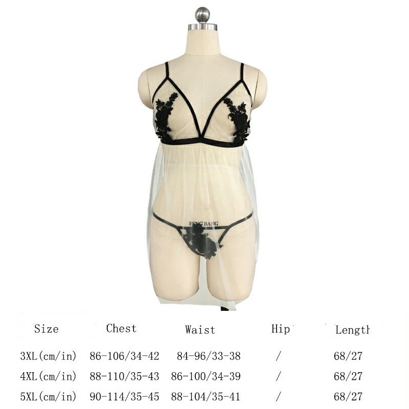 Lady Lingerie Plus Size Lace Babydoll Sleepwear Strap Nightdress - 3XL