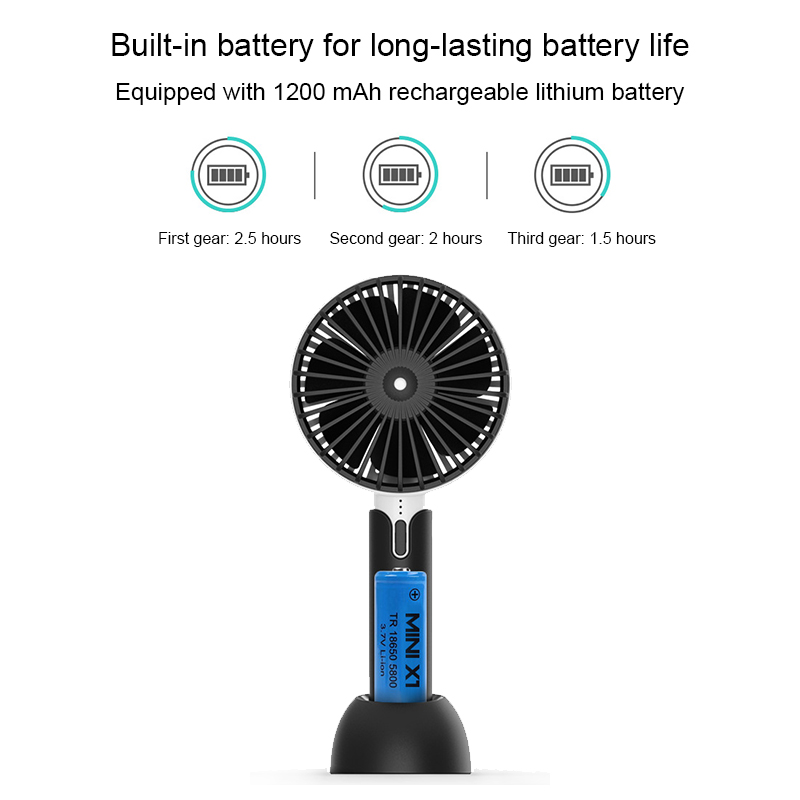 Summer Handheld Portable Mini Fan USB Rechargable Desktop Fan - Black