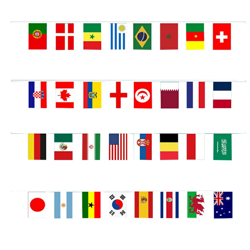 10m Length 32 Teams Flag 2022 Qatar World Cup Football Banner Bunting Bar Decoration - 14X21cm