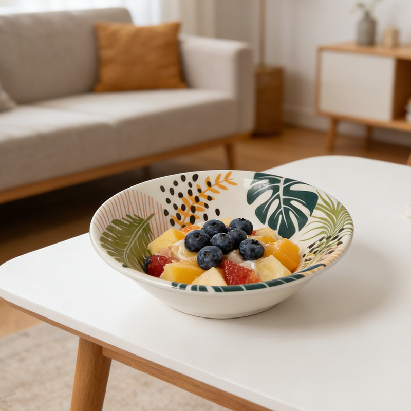 Plastic Bowl with Assorted Flower Design for Home Kitchen 17cm 173g