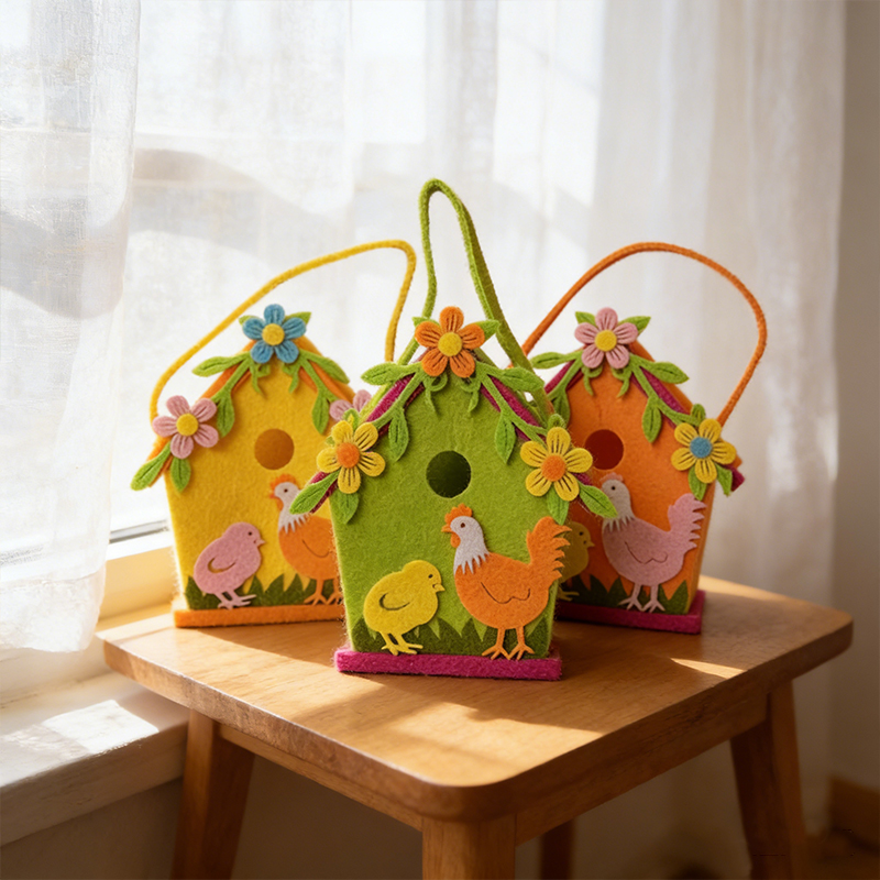 Felt Gift Bag Easter Birdhouse Design 14.5 x 10 x 7cm Random Colours