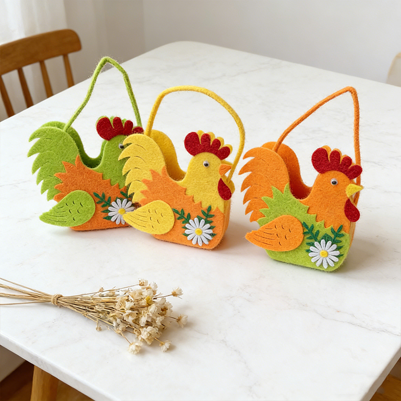 Felt Gift Bag Easter Chicken Design 14 x 14 x 7cm Random Colours