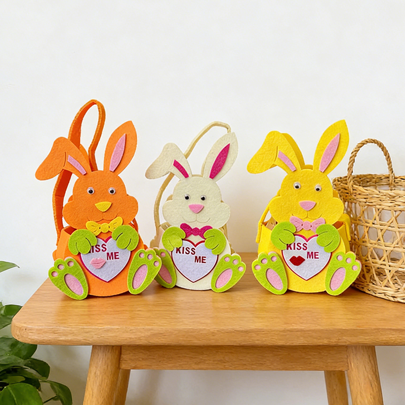 Small Felt Gift Bag Easter Kiss Me Rabbit Design Random Colours