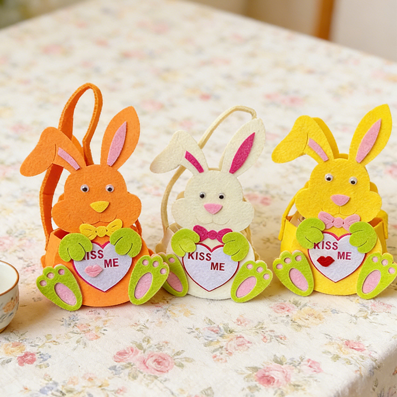 Small Felt Gift Bag Easter Kiss Me Rabbit Design Random Colours