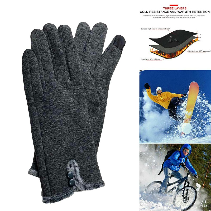 Ladies Winter Gloves Touch Screen Fleece Thick Warm Comfy Soft Fur Lined Thermal Gloves - Grey