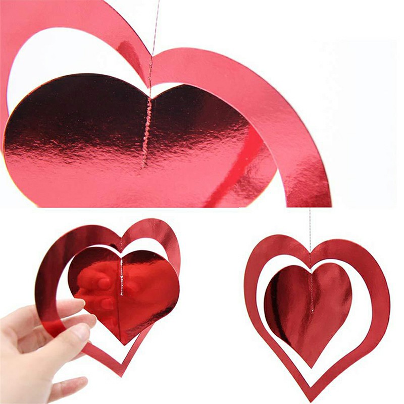 7 pcs Wedding Heart Garland Hanging Embellishments Glitter Hollow Out Love Ornament DIY Heart Tags Cards Pendant