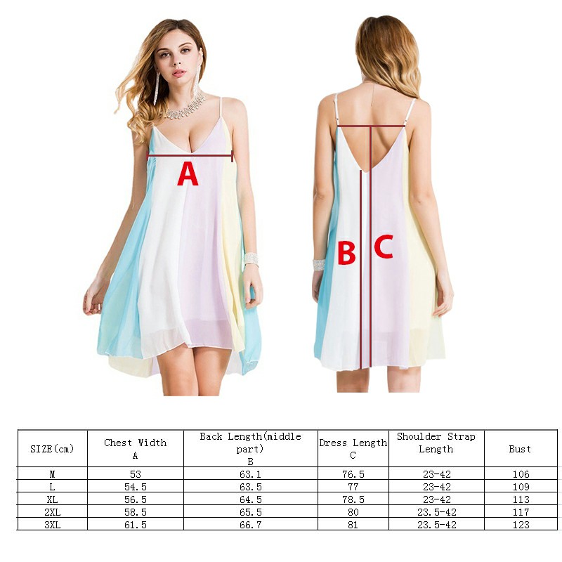 Women Colored Chiffon Stitching Mini Dress Beach Dress Bikini Cover Up Kaftan Swing Sundress - 3XL
