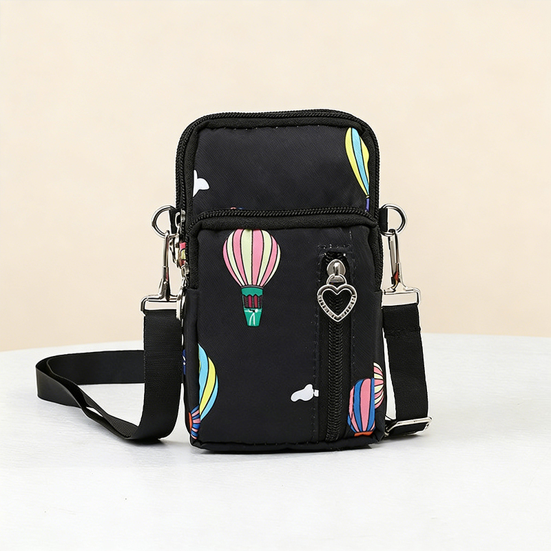 Women Mini Cross-body Mobile Phone Shoulder Bag Pouch Case Handbag Purse Wallet - Black Balloon