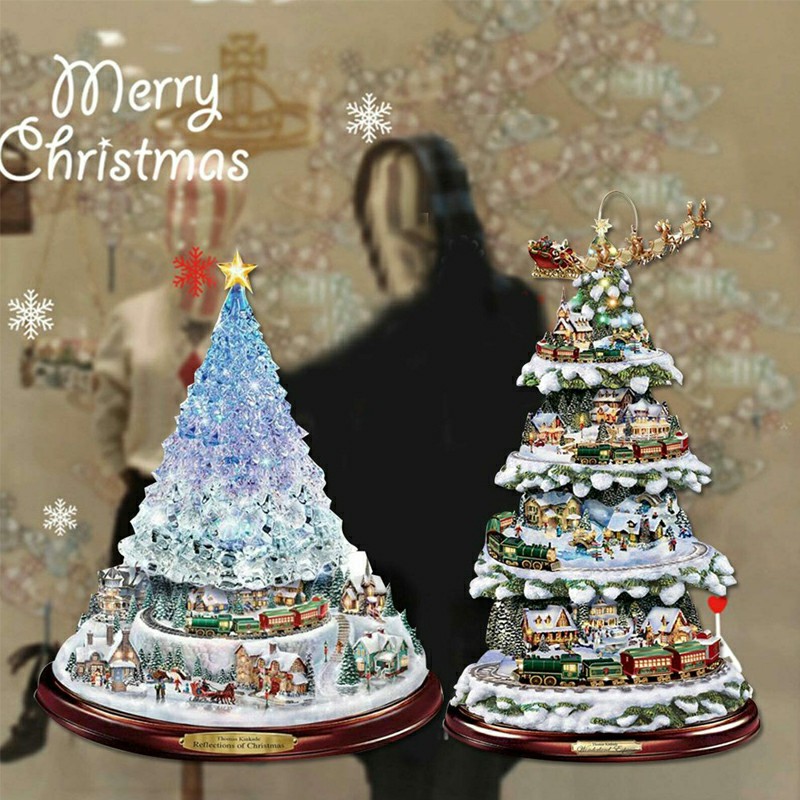 Christmas Window Stickers Xmas Snowman Santa Art Decal Wall Home Shop Decor - Christmas Tree Candle C