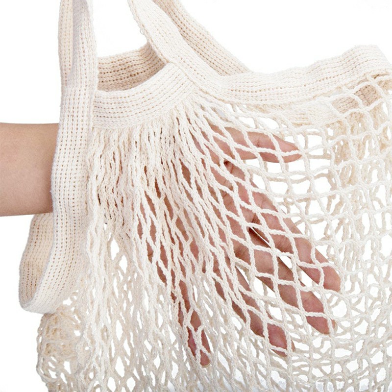 Mesh Net Bag String Shopping Bag Reusable Fruit Vegetables Storage Handbag - White