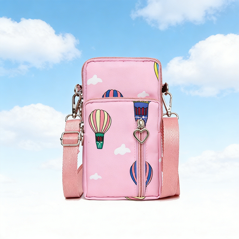 Women Mini Cross-body Mobile Phone Shoulder Bag Pouch Case Handbag Purse Wallet - Pink Balloon