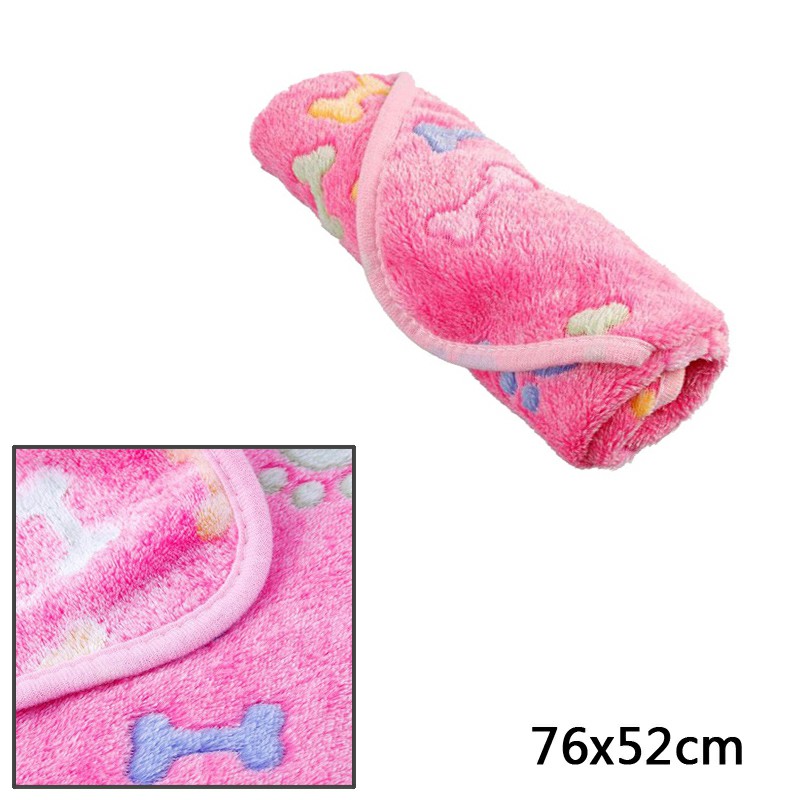 76x52cm Warm Pet Mat Bone Print Cat Dog Puppy Fleece Soft Blanket Bed Cushion Cover - Pink