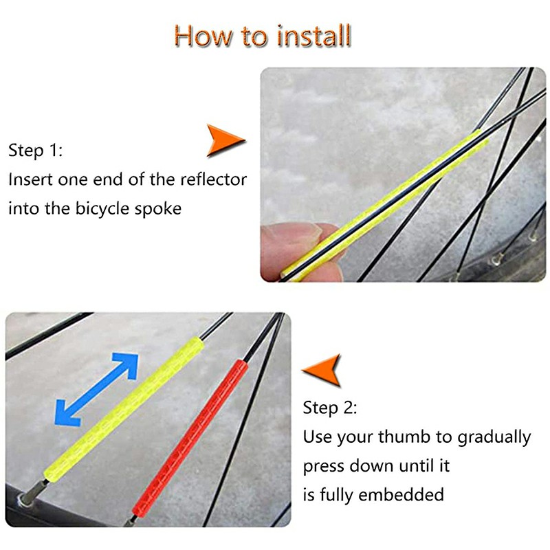 12 pcs Bike Wheel Spoke Reflector Warning Strip for BMX MTB Kids Road Mountain Bike - Orange