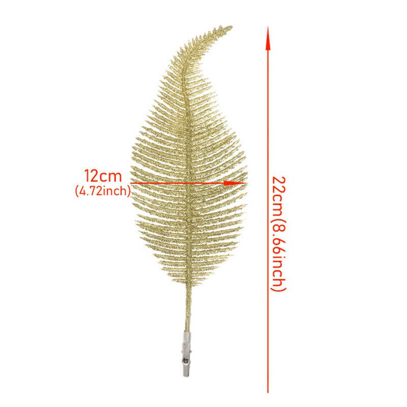 6 pcs Christmas Case Tree Decoration Clip On Feather Glittery Baubles Ornament - Gold