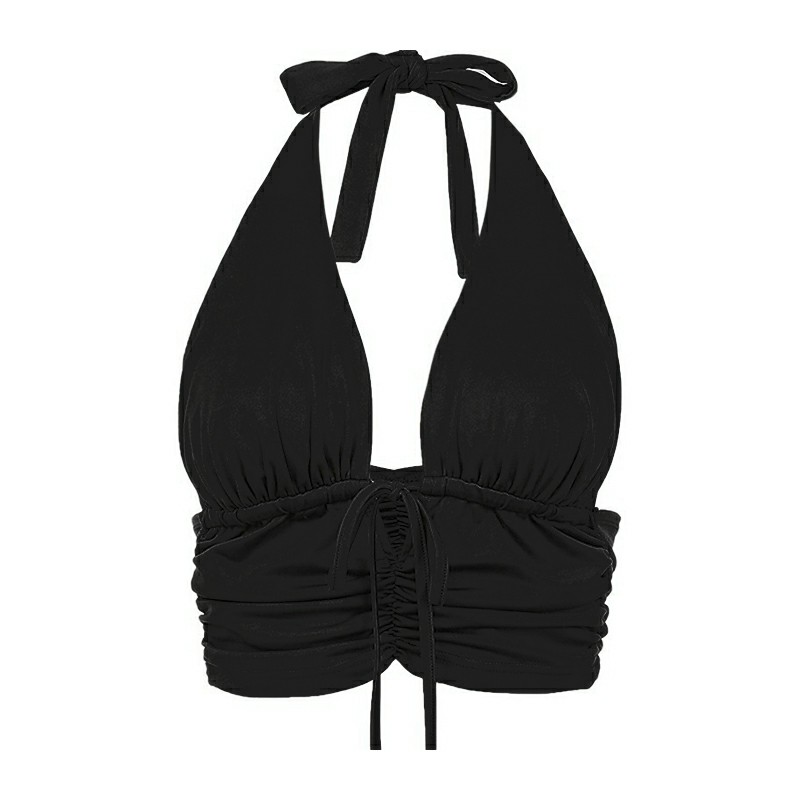 Lady Cut Out Vest Halter Wrap Fitted Crop Top Solid Cami Tank Tops - Black L