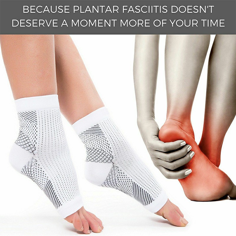2x Compression Sleeves Socks Plantar Fasciitis Foot Heel Ankle Arch Support - White L/XL