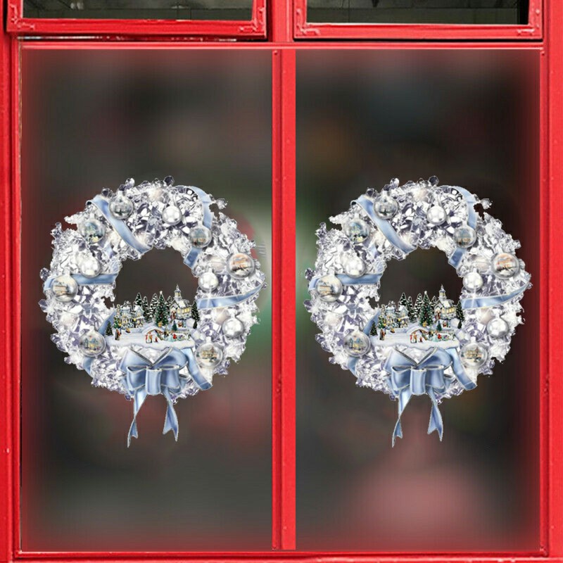 Christmas Window Stickers Xmas Snowman Santa Art Decal Wall Home Shop Decor - Crystal Wreath H