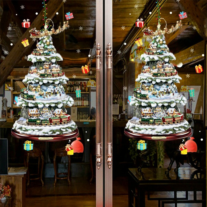 Christmas Window Stickers Xmas Snowman Santa Art Decal Wall Home Shop Decor - Christmas Tree Candle C