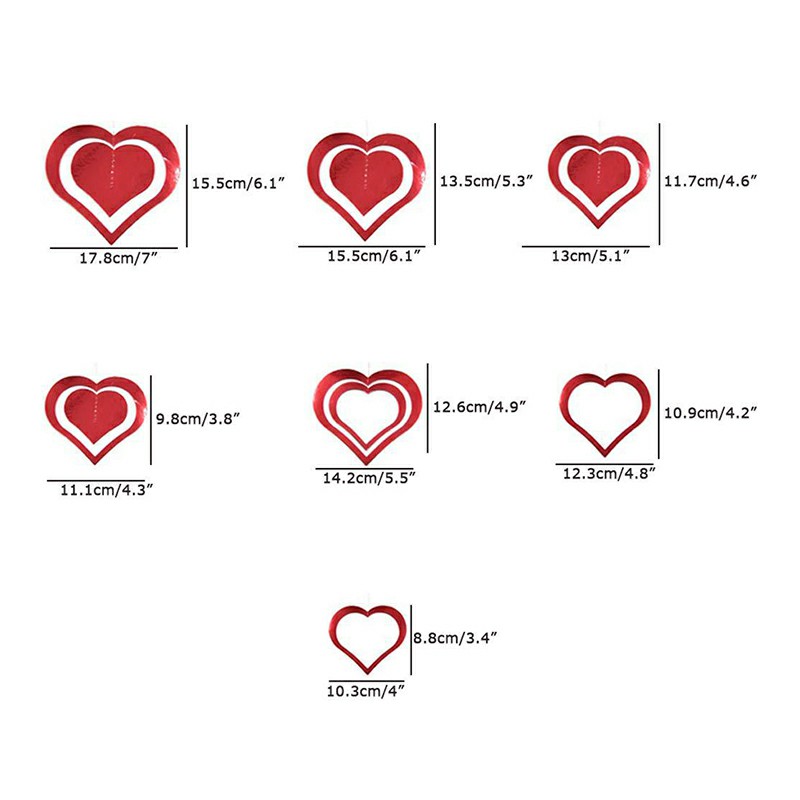 7 pcs Wedding Heart Garland Hanging Embellishments Glitter Hollow Out Love Ornament DIY Heart Tags Cards Pendant